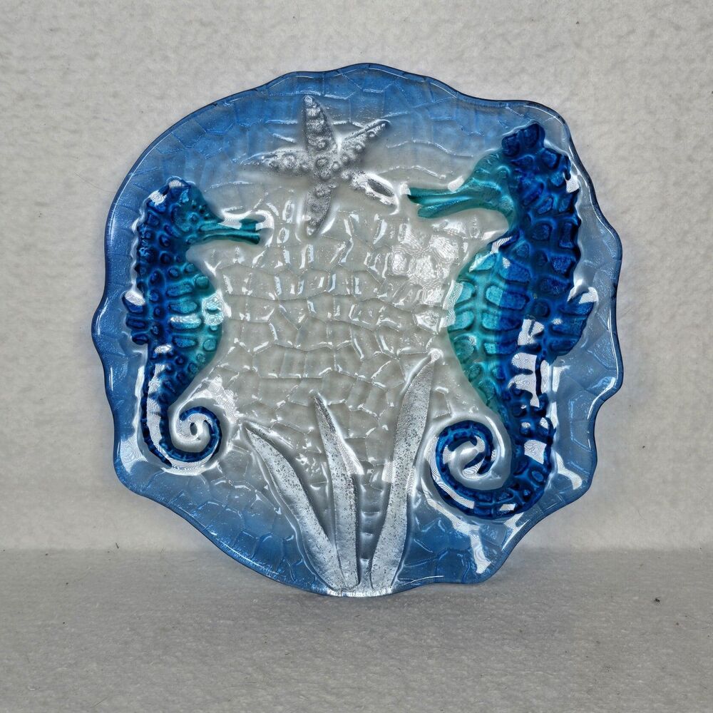 Beachcombers Cobalt Blue Glass Seahorse Plate 10-inch Sealife Nautical